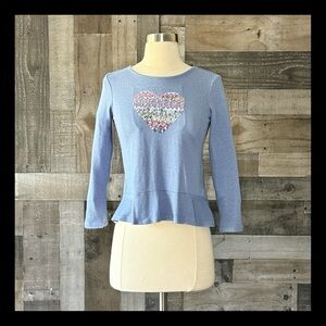 Rumi + Ryder blue peplum top girls medium rainbow sequins heart girlhoodcore